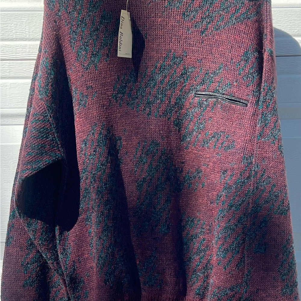 VTG NWT Dino Baldini Maroon and Green/Blue Patterned Sweater